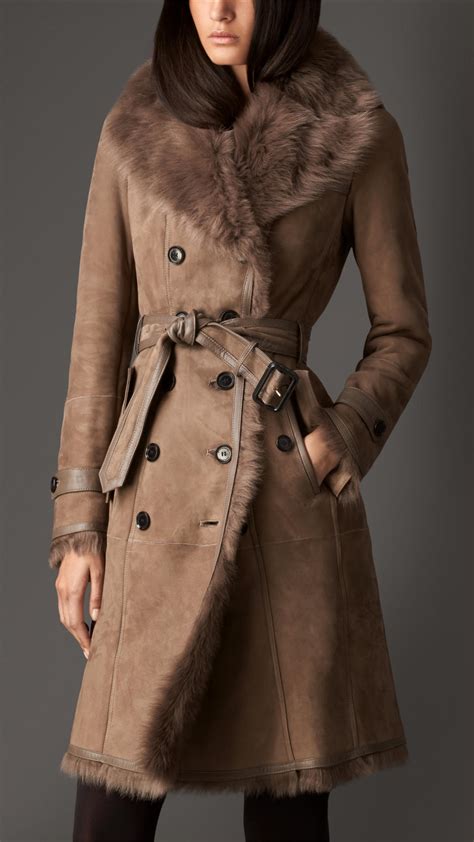 long shearling trench coat burberry|Burberry full length trench coat.